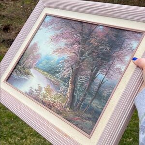 Vintage Signed Handpainted Serene Nature Landscape Framed Oil Painting Wall Art